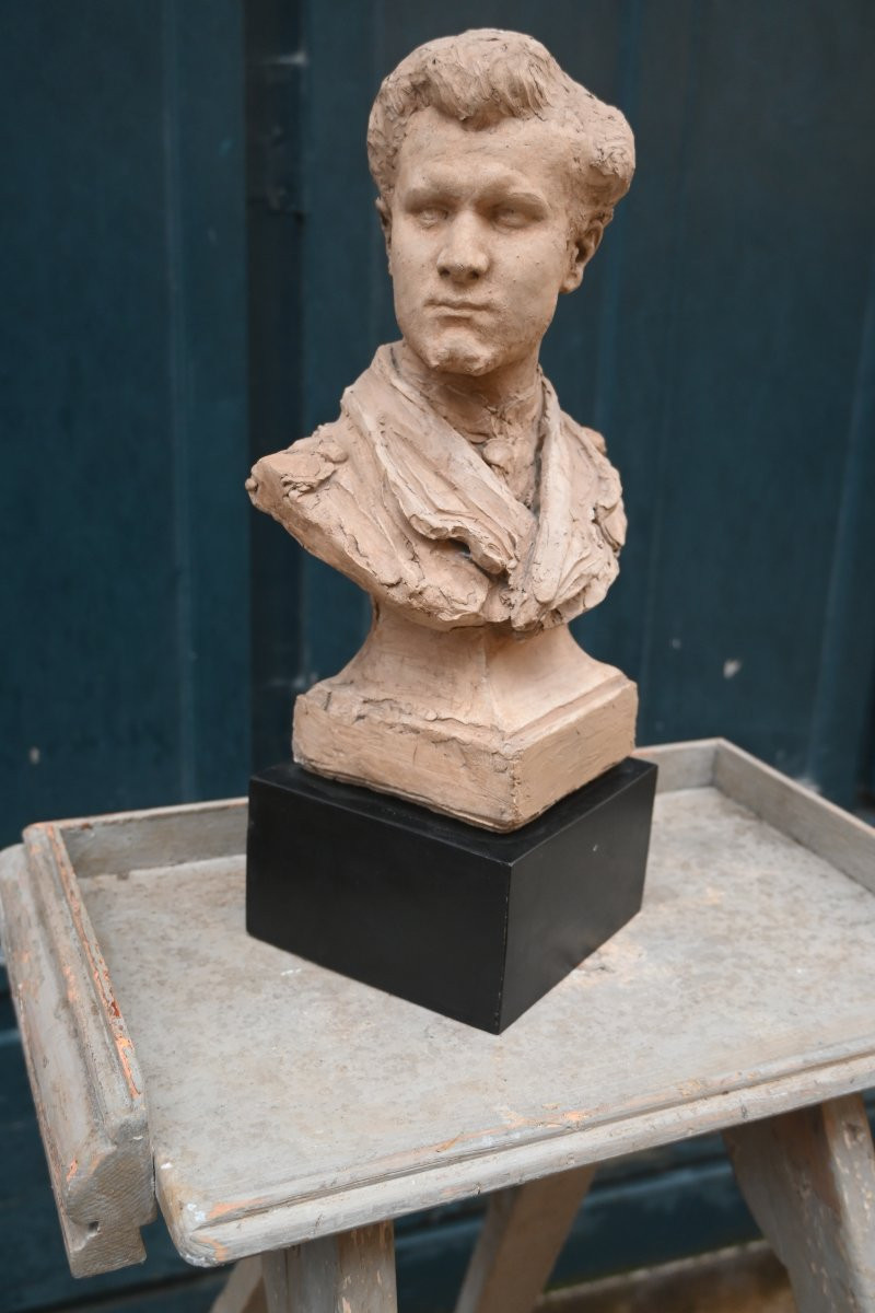 Terre cuite originale buste de jeune  homme barbu , par Jules Blanchard XIX-photo-3