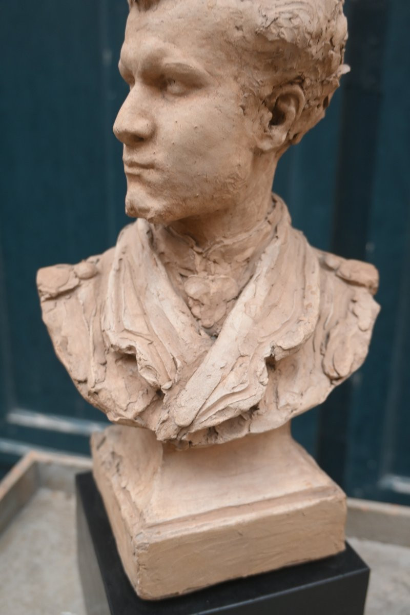 Terre cuite originale buste de jeune  homme barbu , par Jules Blanchard XIX-photo-1