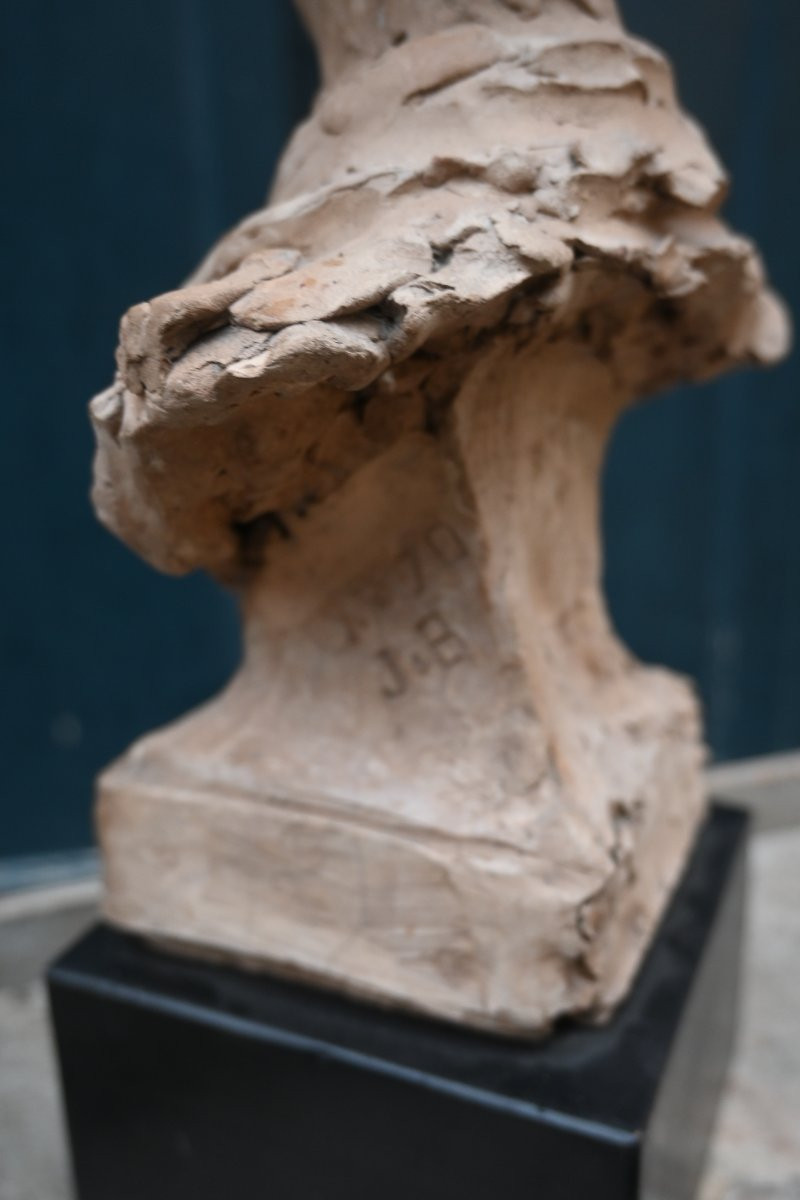 Terre cuite originale buste de jeune  homme barbu , par Jules Blanchard XIX-photo-5