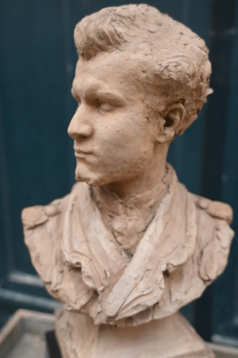 Terre cuite originale buste de jeune  homme barbu , par Jules Blanchard XIX