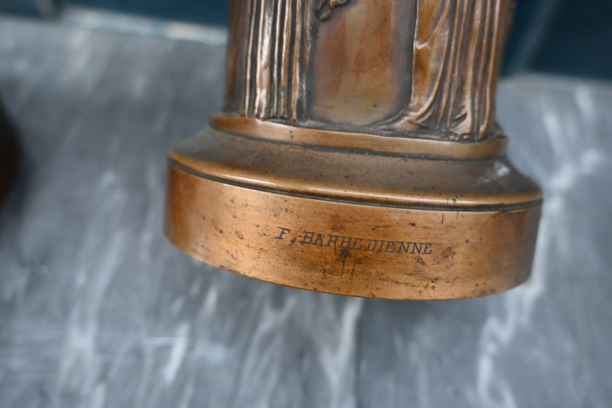 Barbedienne , paire de lampes  en bronze à l Antique -photo-2
