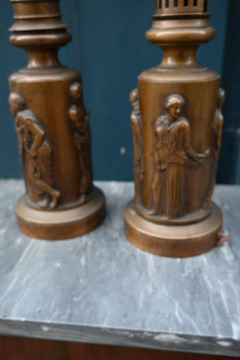 Barbedienne , paire de lampes  en bronze à l Antique -photo-3