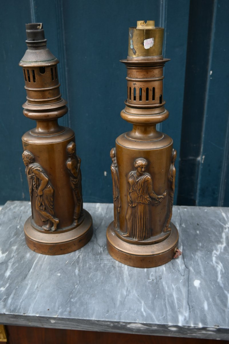 Barbedienne , paire de lampes  en bronze à l Antique -photo-4