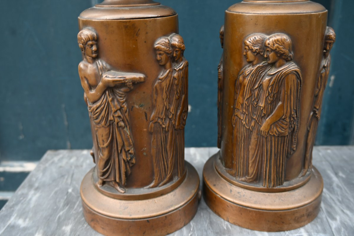 Barbedienne , paire de lampes  en bronze à l Antique -photo-3
