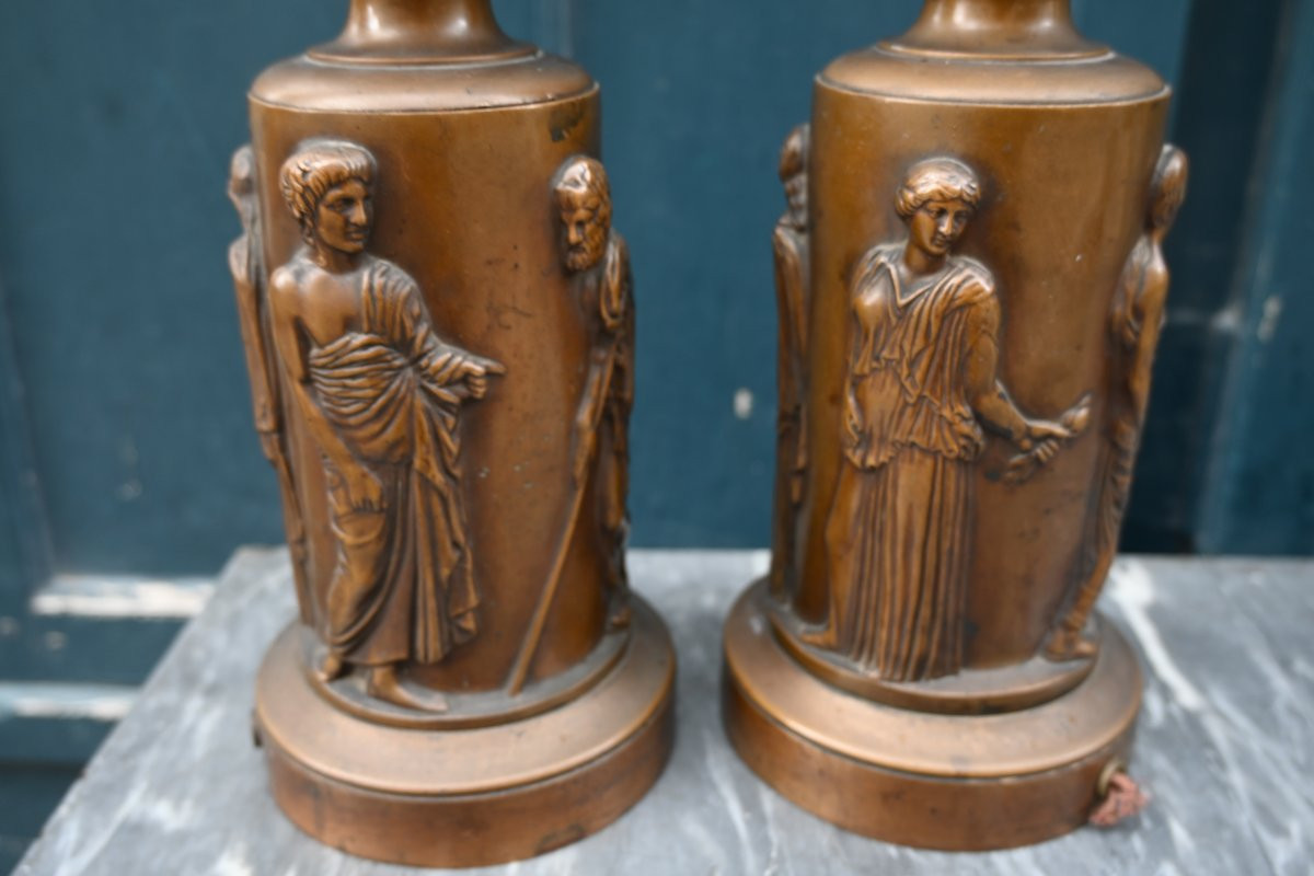 Barbedienne , paire de lampes  en bronze à l Antique -photo-4