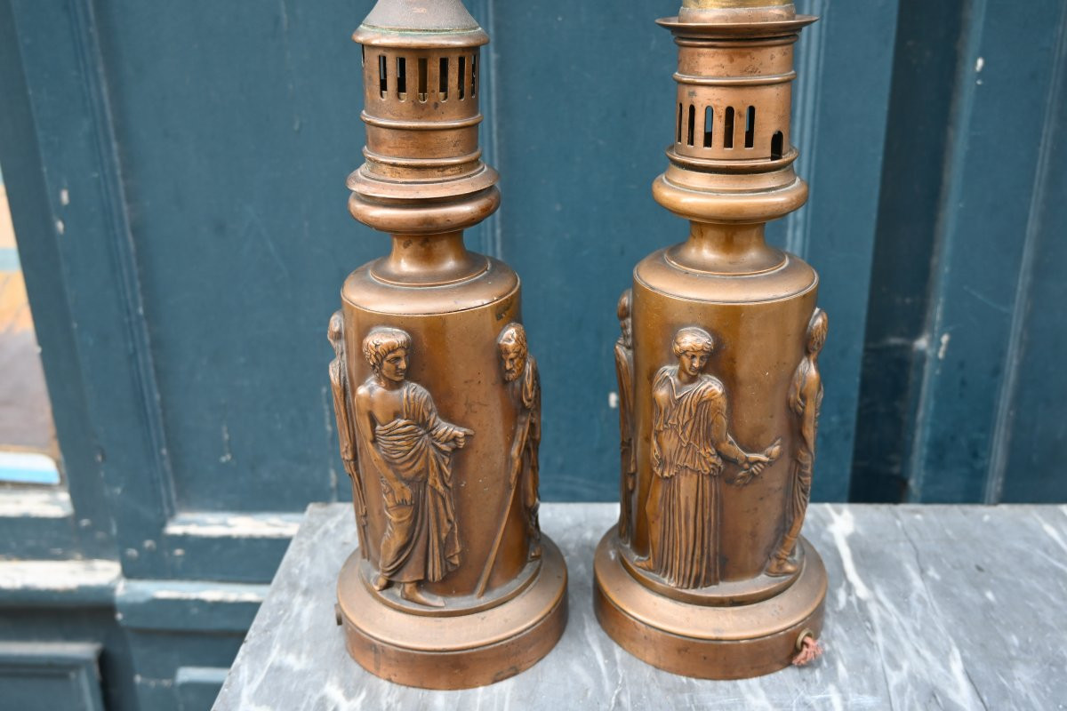 Barbedienne , paire de lampes  en bronze à l Antique -photo-5