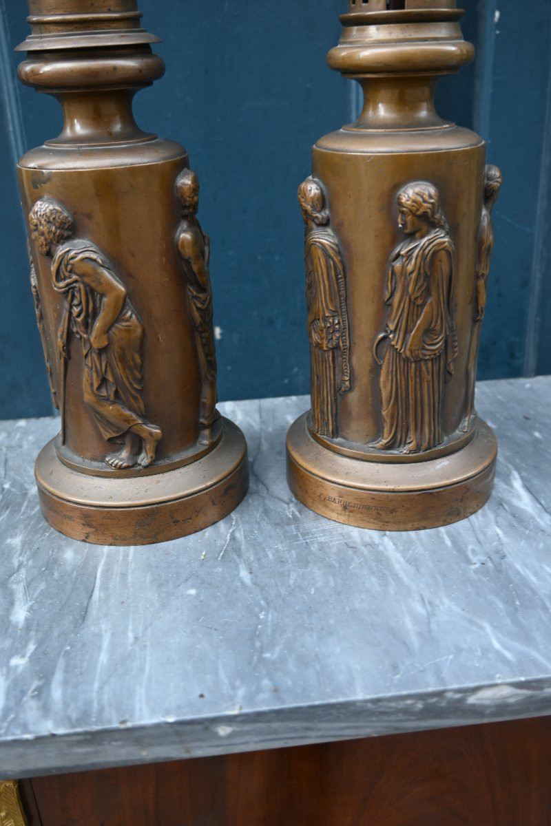 Barbedienne , paire de lampes  en bronze à l Antique -photo-6