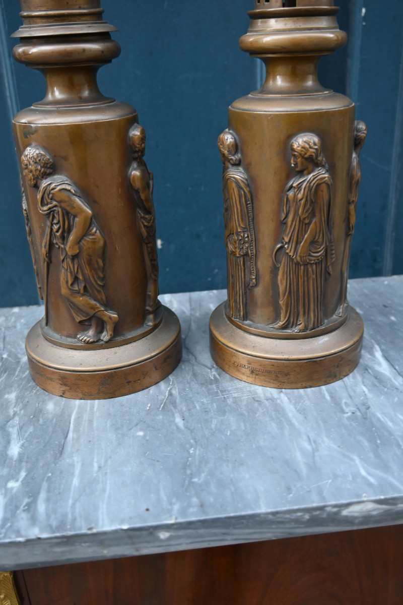 Barbedienne , paire de lampes  en bronze à l Antique 