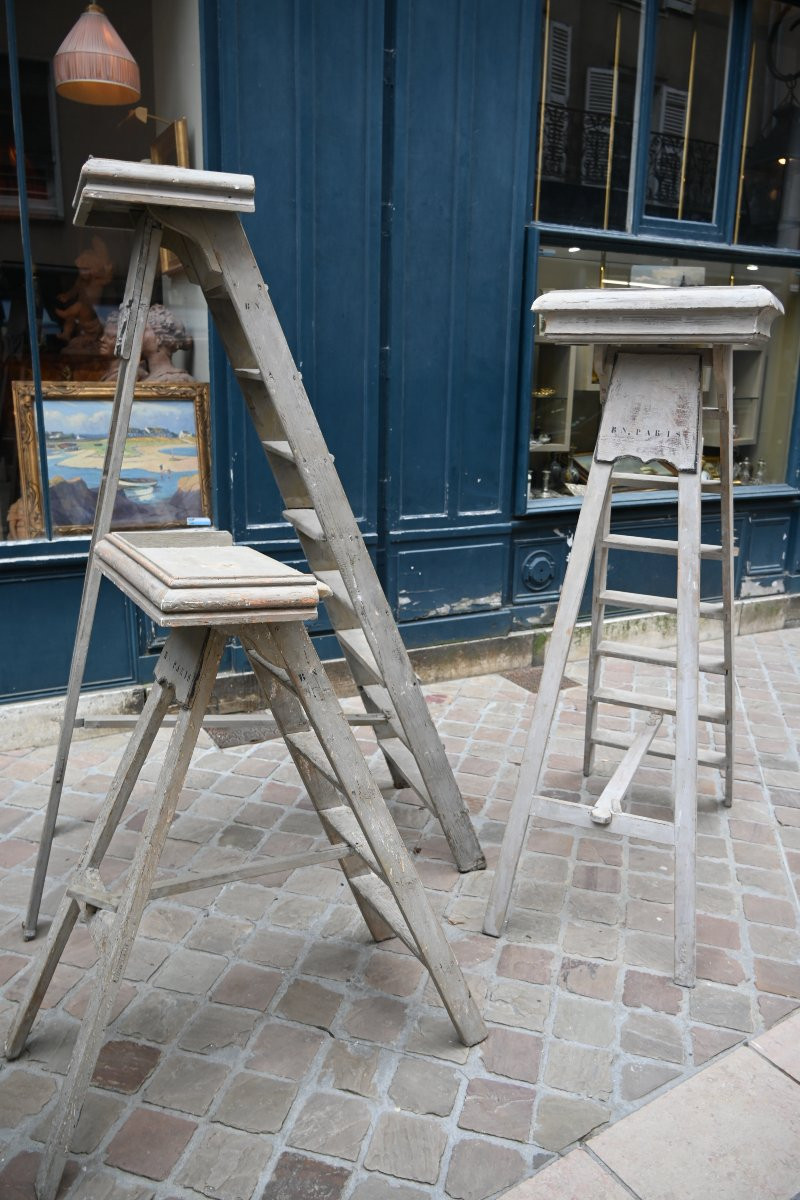 Rare Set Of Three Stepladders From The National Library Of Paris, 19th Century-photo-4
