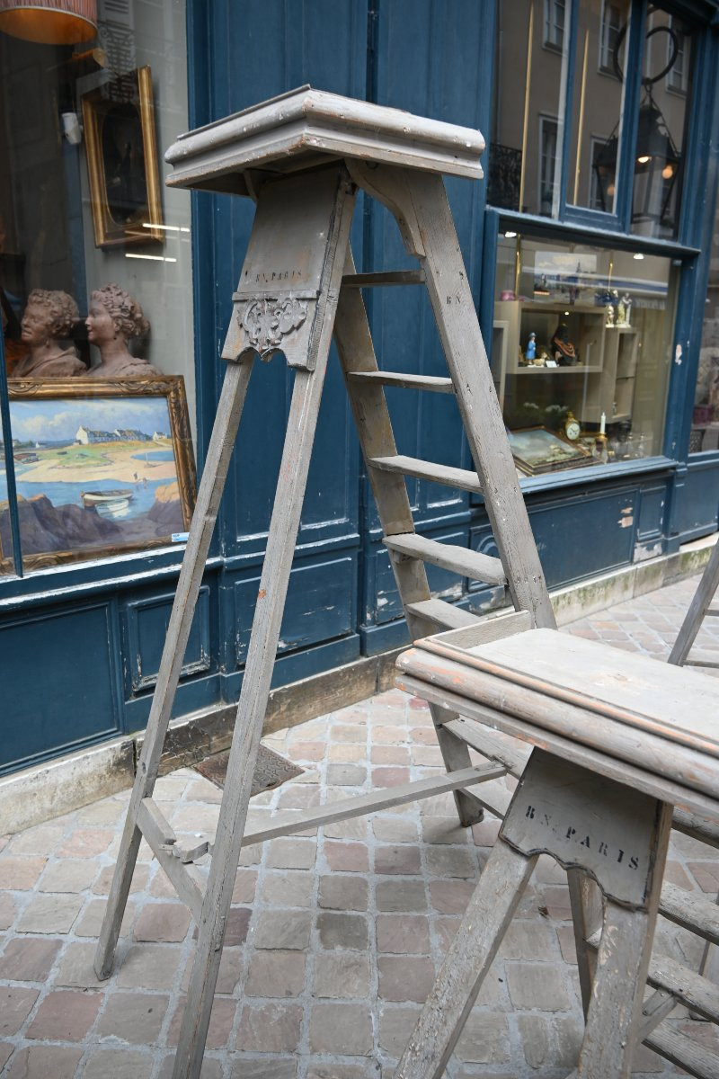 Rare Set Of Three Stepladders From The National Library Of Paris, 19th Century-photo-1