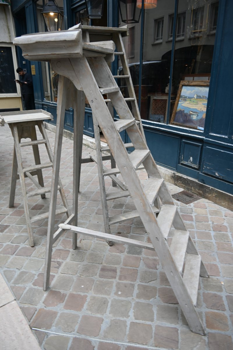 Rare Set Of Three Stepladders From The National Library Of Paris, 19th Century-photo-4