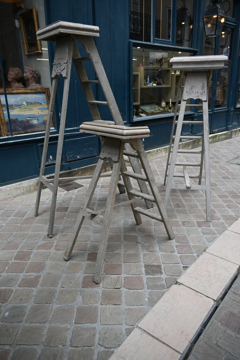 Rare Set Of Three Stepladders From The National Library Of Paris, 19th Century-photo-5
