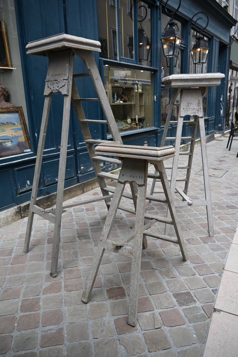 Rare Set Of Three Stepladders From The National Library Of Paris, 19th Century-photo-7