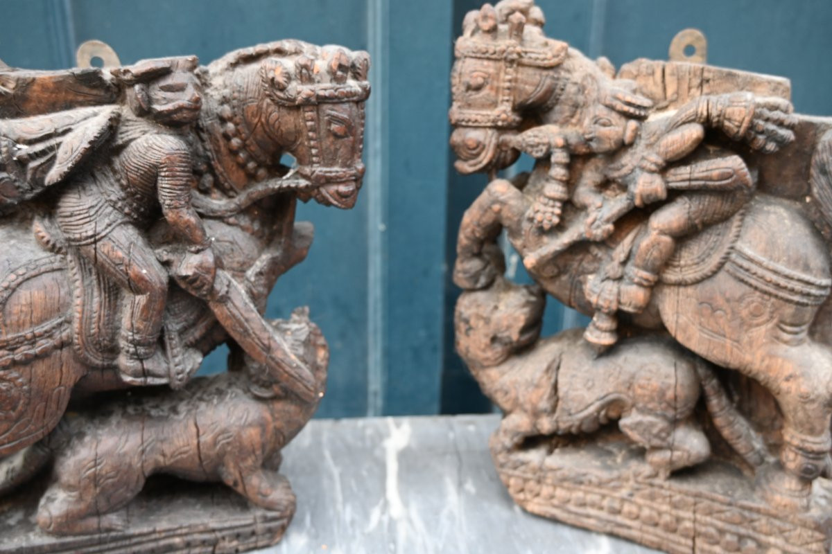 Inde paire d éléments de roues de char du XIX-photo-2