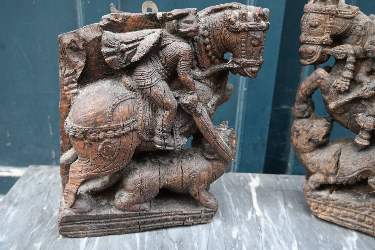 Inde paire d éléments de roues de char du XIX-photo-3