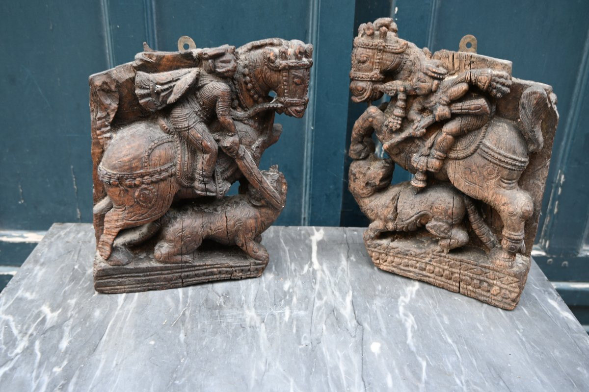 Inde paire d éléments de roues de char du XIX-photo-3