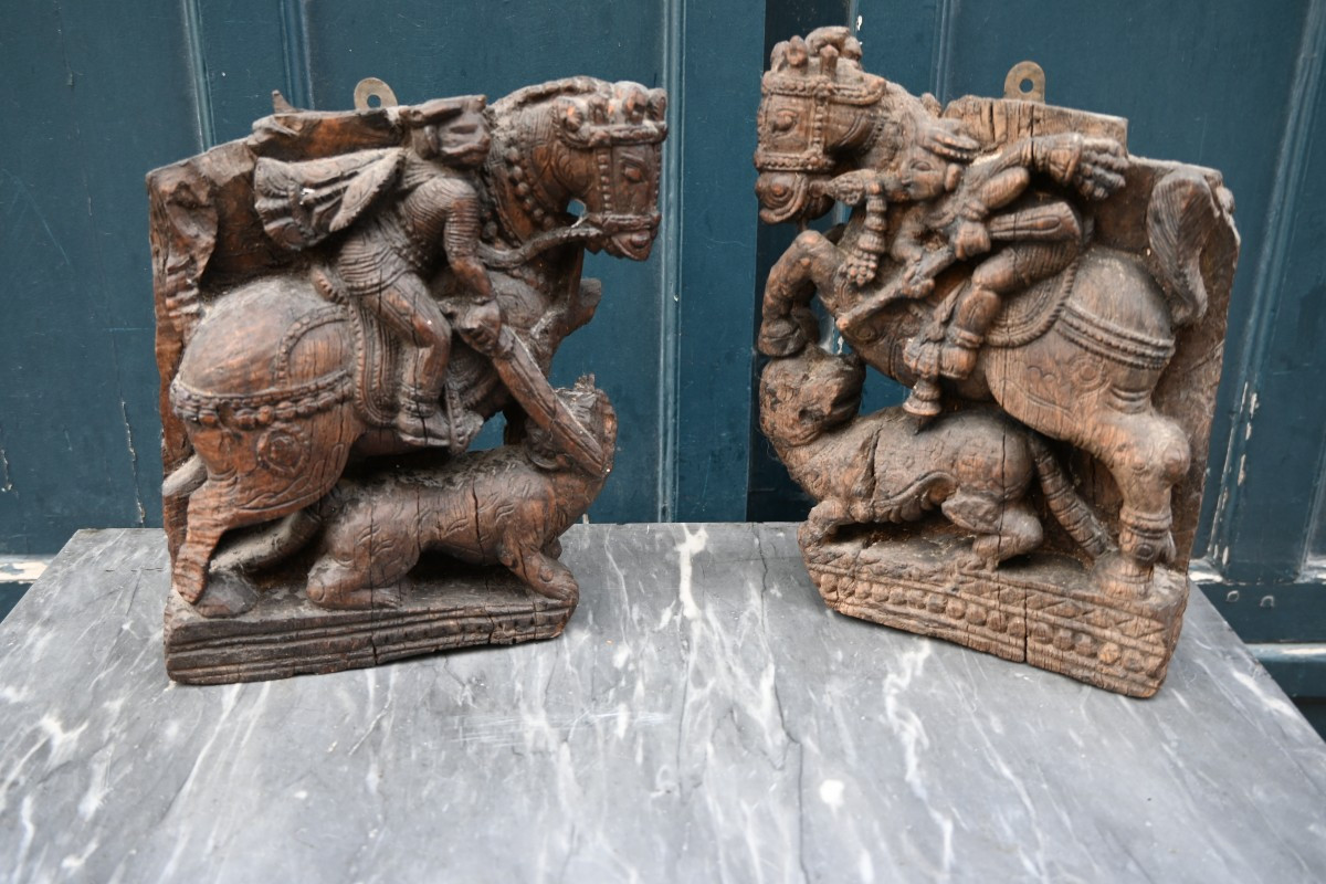 Inde paire d éléments de roues de char du XIX