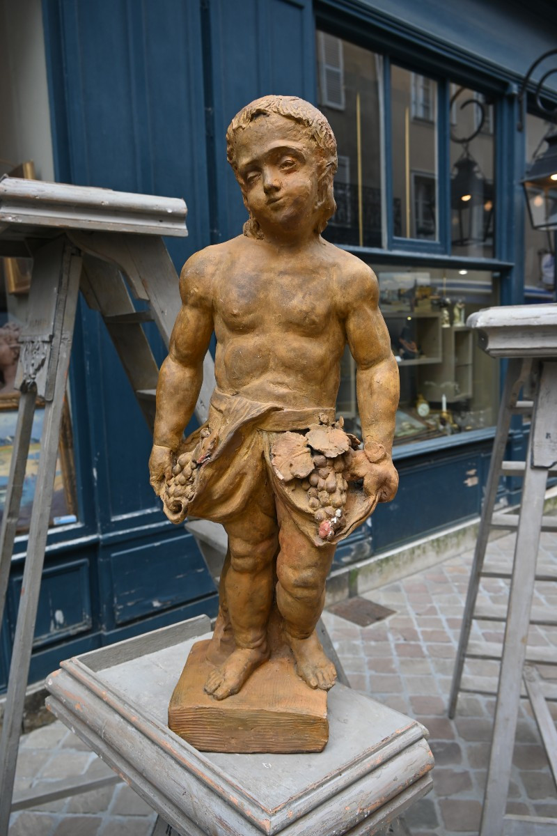 Bacchus , statue en terre cuite patinée  
