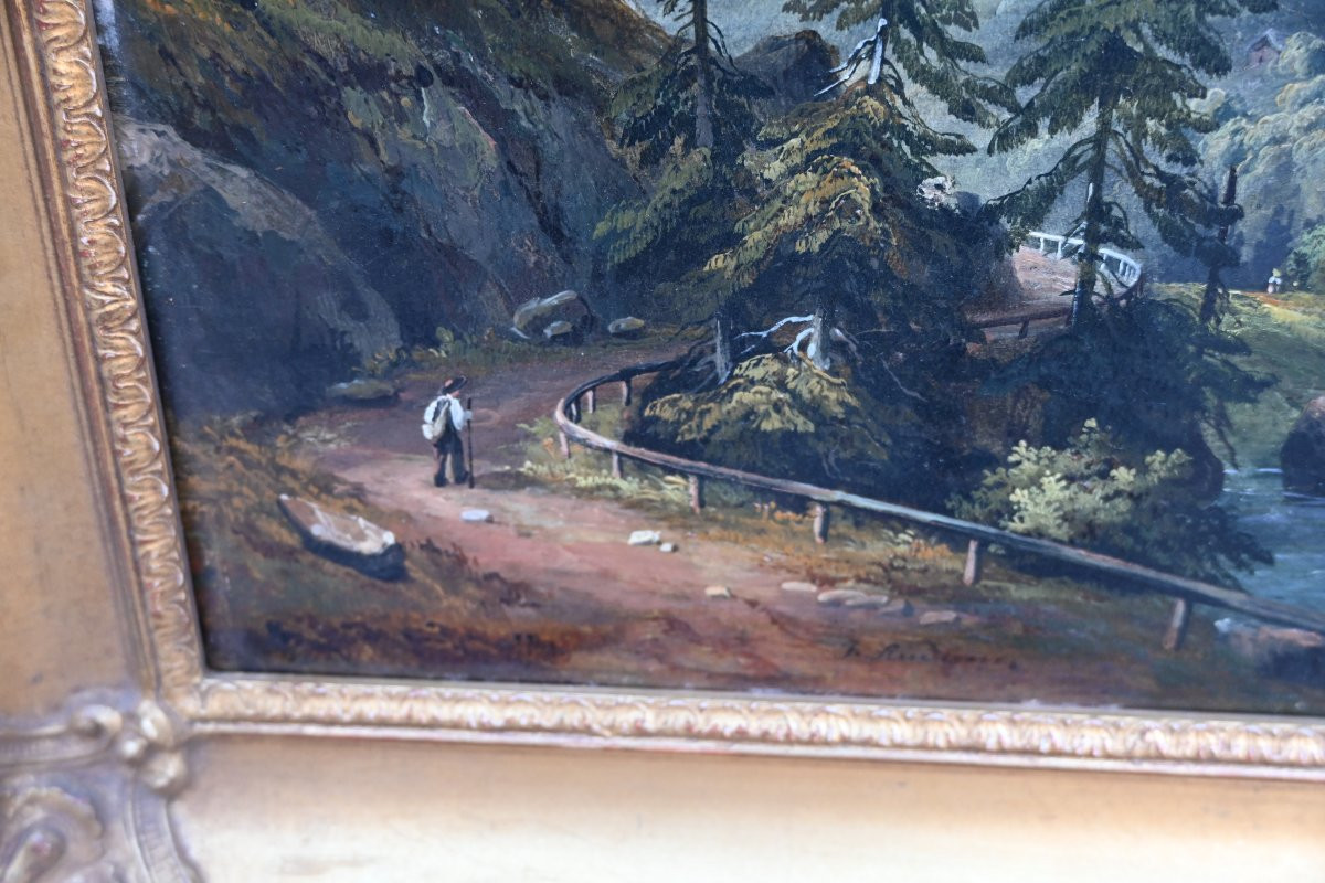 Suisse , école du XIX paysage de montagne , signé , suiveur de François Roffiaen-photo-4