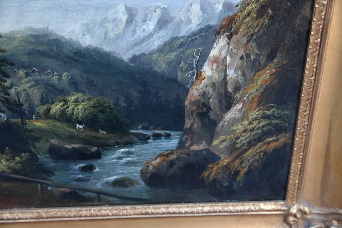 Suisse , école du XIX paysage de montagne , signé , suiveur de François Roffiaen-photo-6