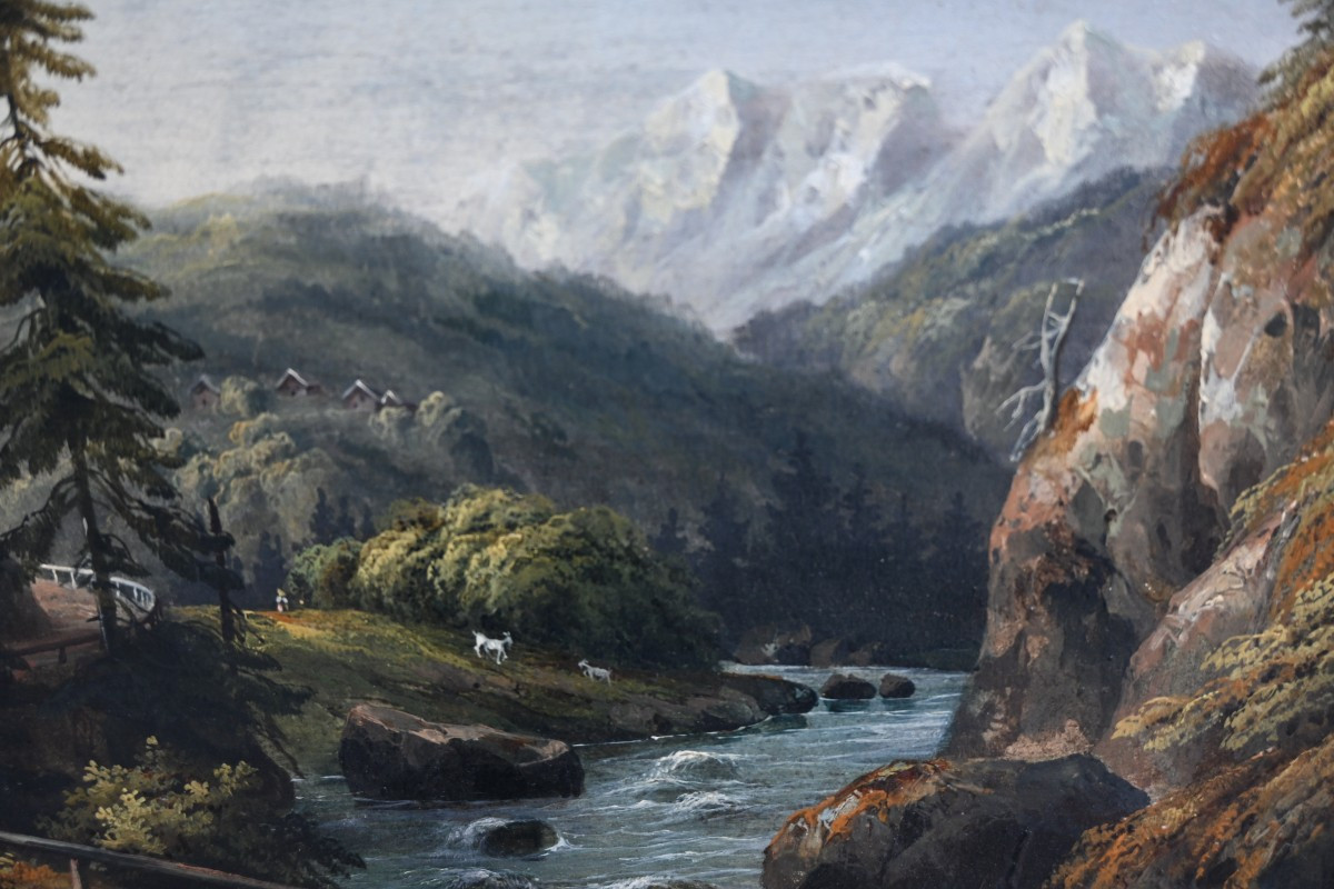 Suisse , école du XIX paysage de montagne , signé , suiveur de François Roffiaen