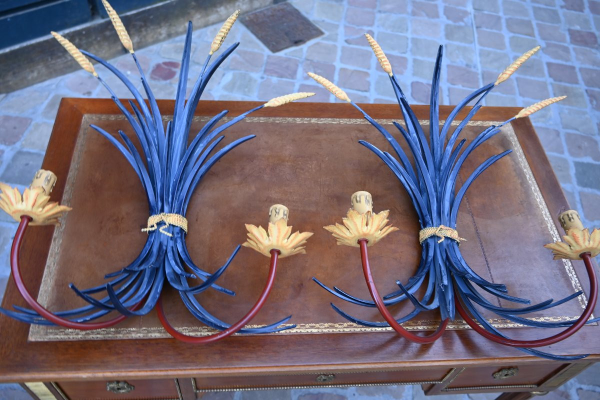Pair Of Wheat Sheaf Wall Sconces XX-photo-4