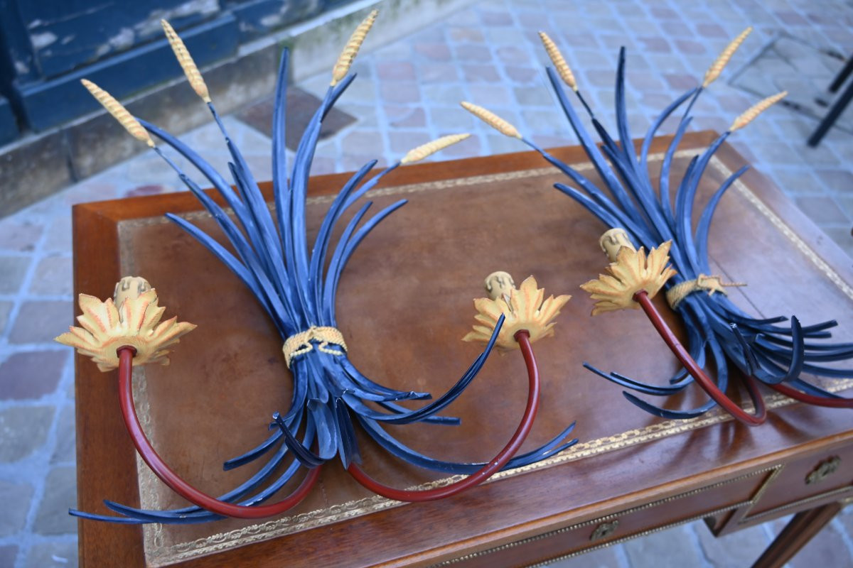 Pair Of Wheat Sheaf Wall Sconces XX-photo-3