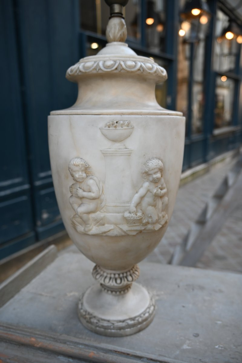 Marble Vase With Putti, 19th Century-photo-5