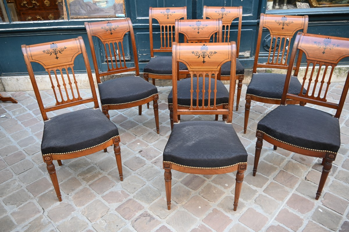 An Elegant Set Of Eight Directoire-style Chairs Attributed To Chapuis