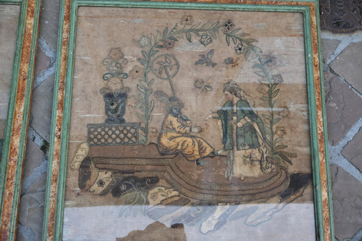 Set Of Four Louis XIV Period Appliqué Embroideries-photo-2