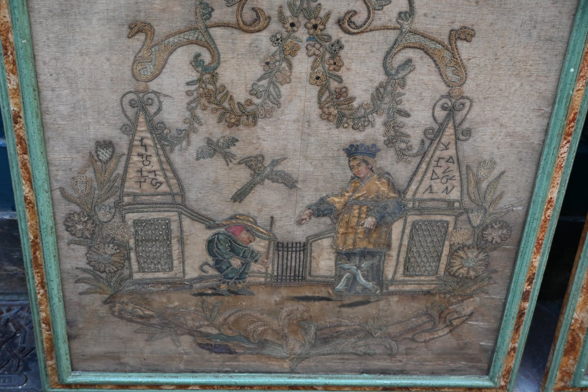 Set Of Four Louis XIV Period Appliqué Embroideries-photo-4