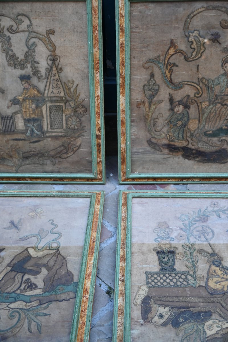 Set Of Four Louis XIV Period Appliqué Embroideries-photo-2