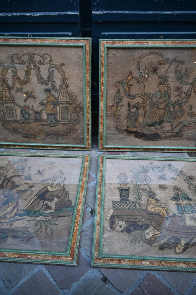 Set Of Four Louis XIV Period Appliqué Embroideries-photo-3