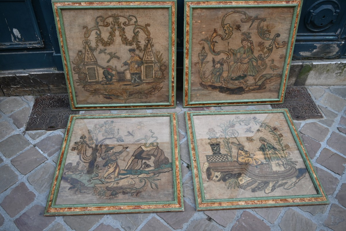 Set Of Four Louis XIV Period Appliqué Embroideries