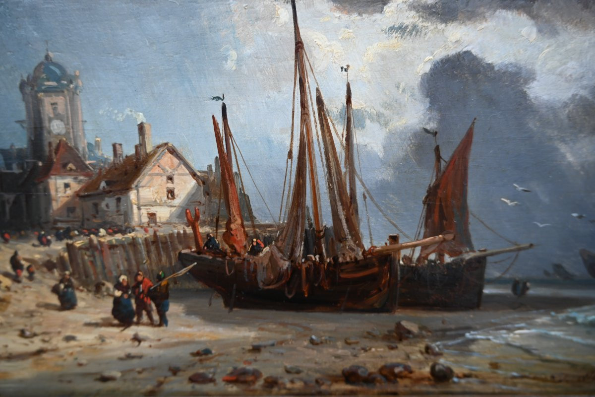 Etretat , panneau de bois représentant Etretat et ses caîques XIX-photo-1