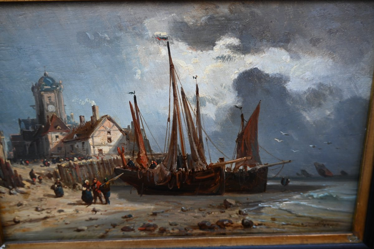 Etretat , panneau de bois représentant Etretat et ses caîques XIX-photo-2