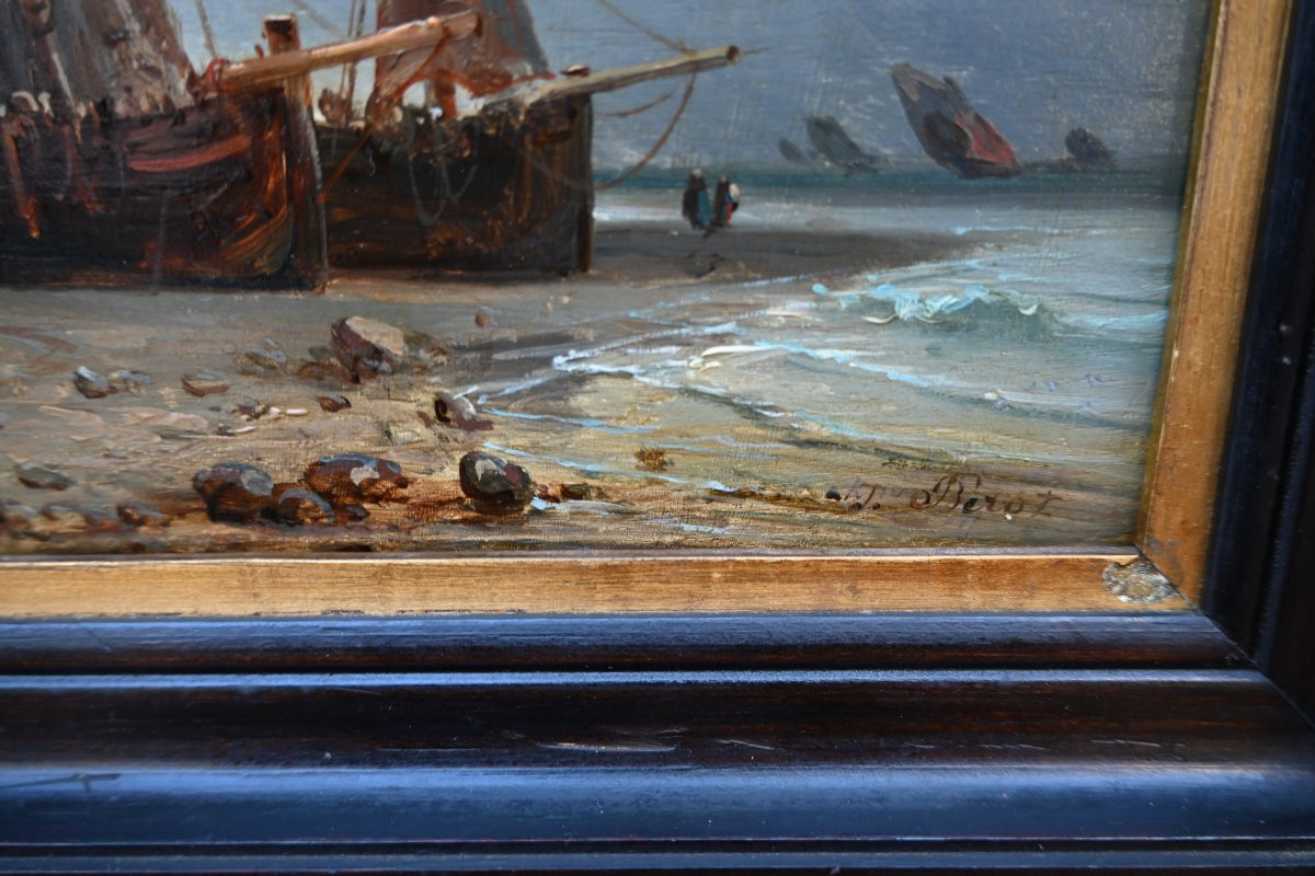 Etretat , panneau de bois représentant Etretat et ses caîques XIX-photo-3