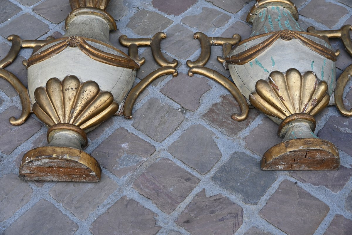 Pair Of Large Giltwood Half-urns, Italy, Late 18th Century-photo-3