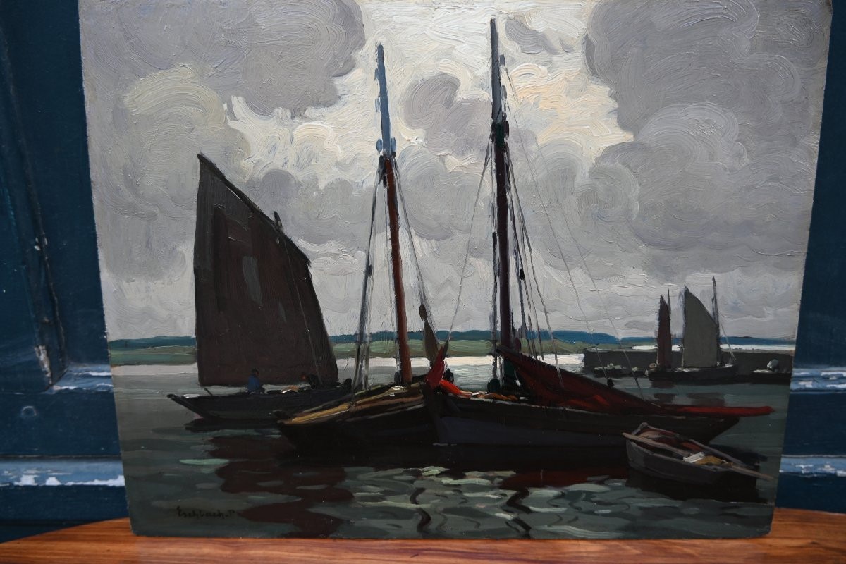 Eschbach, Sardine Fishing Boats In Concarneau, Wooden Sign-photo-3