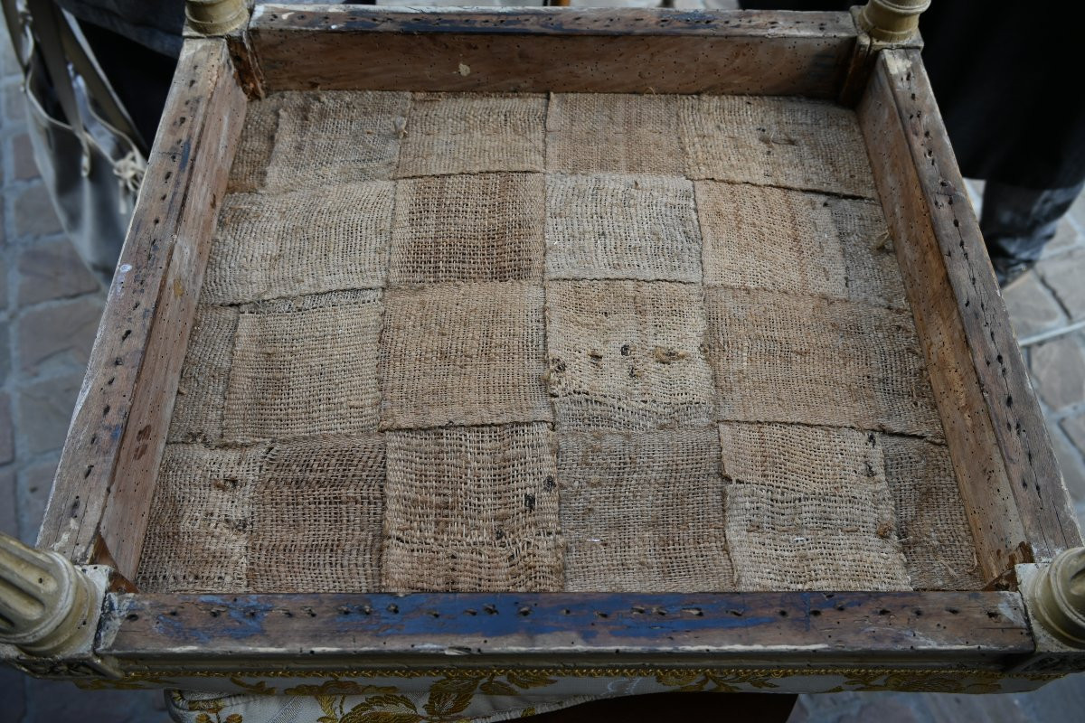 Grand tabouret rectangulaires estampillé de Sené  d époque Louis XVI-photo-2
