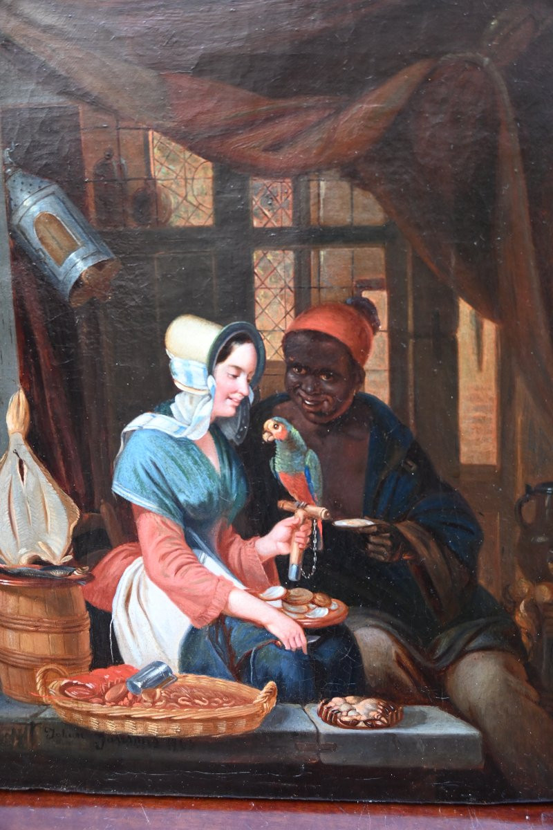 La Marchande d'Exotisme Signed Oil From The XIXth Century-photo-2