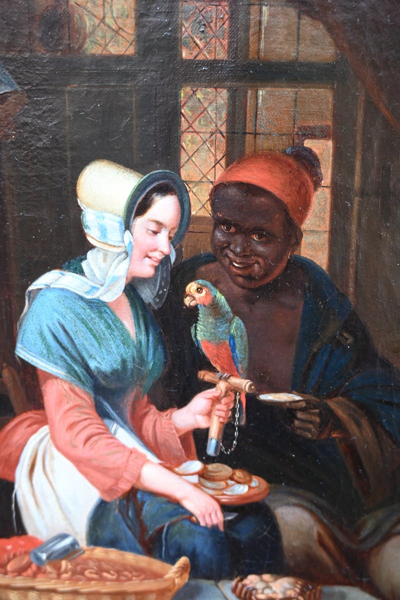 La Marchande d'Exotisme Signed Oil From The XIXth Century-photo-3