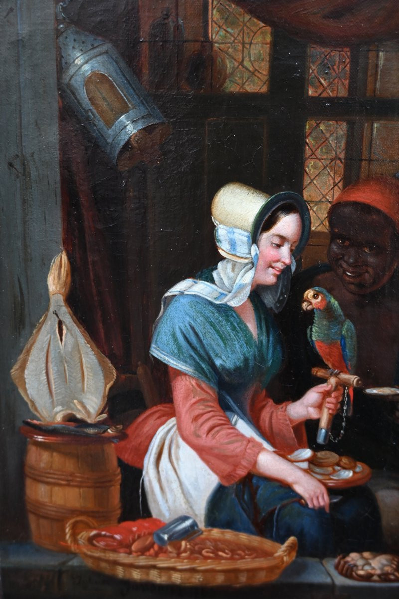 La Marchande d'Exotisme Signed Oil From The XIXth Century-photo-4