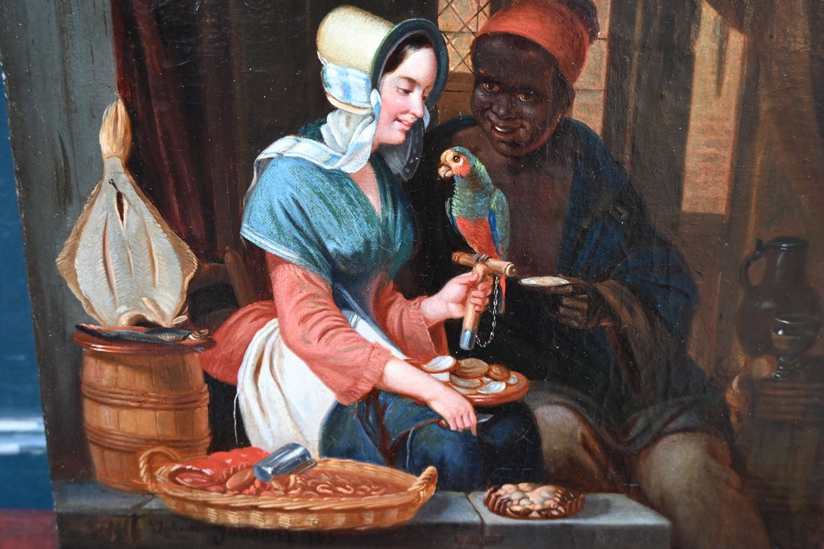 La Marchande d'Exotisme Signed Oil From The XIXth Century-photo-1