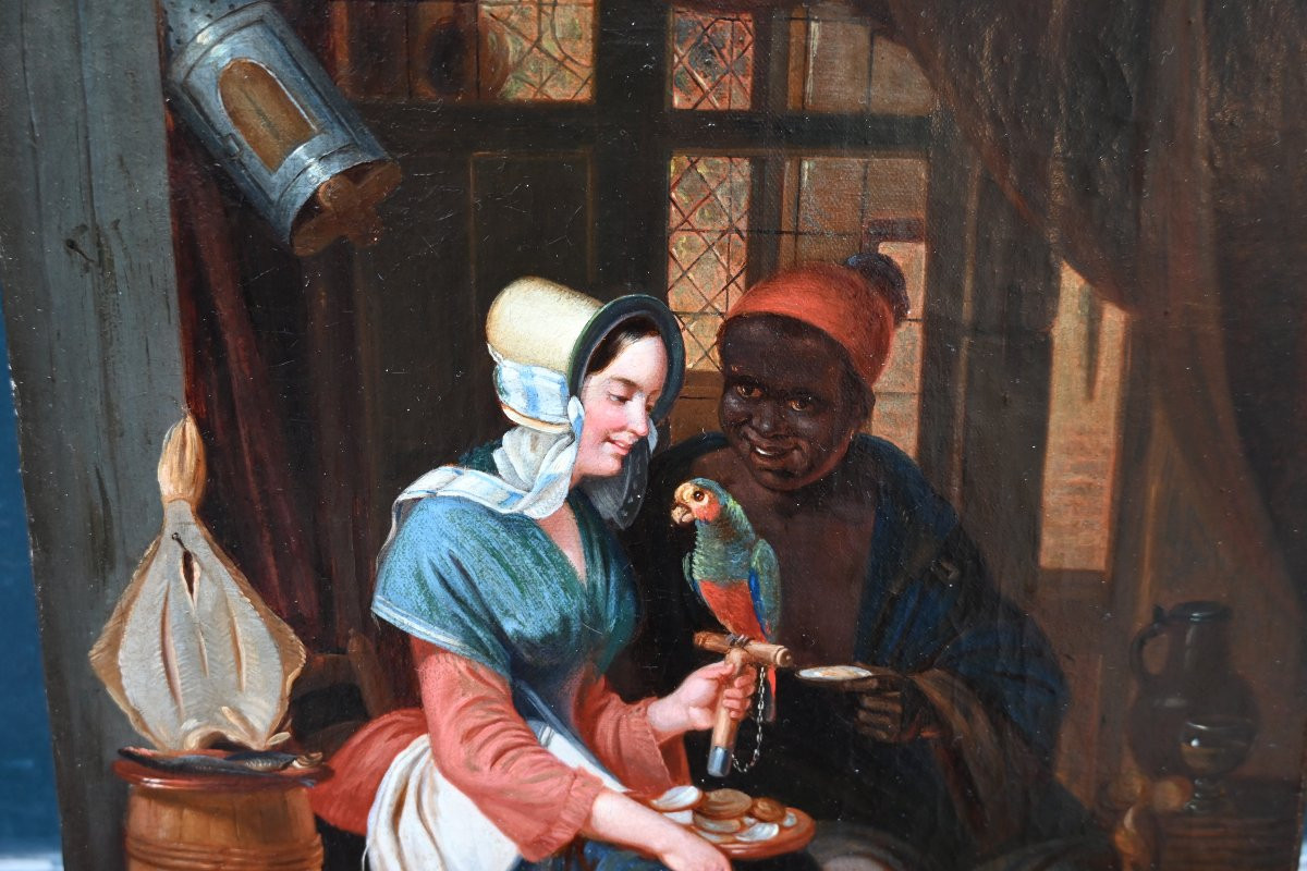 La Marchande d'Exotisme Signed Oil From The XIXth Century-photo-2