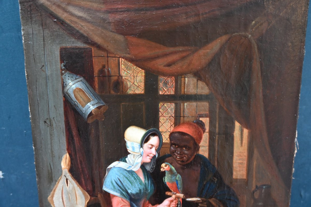 La Marchande d'Exotisme Signed Oil From The XIXth Century-photo-3