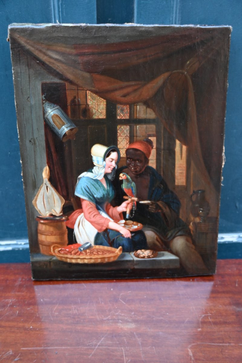 La Marchande d'Exotisme Signed Oil From The XIXth Century-photo-5