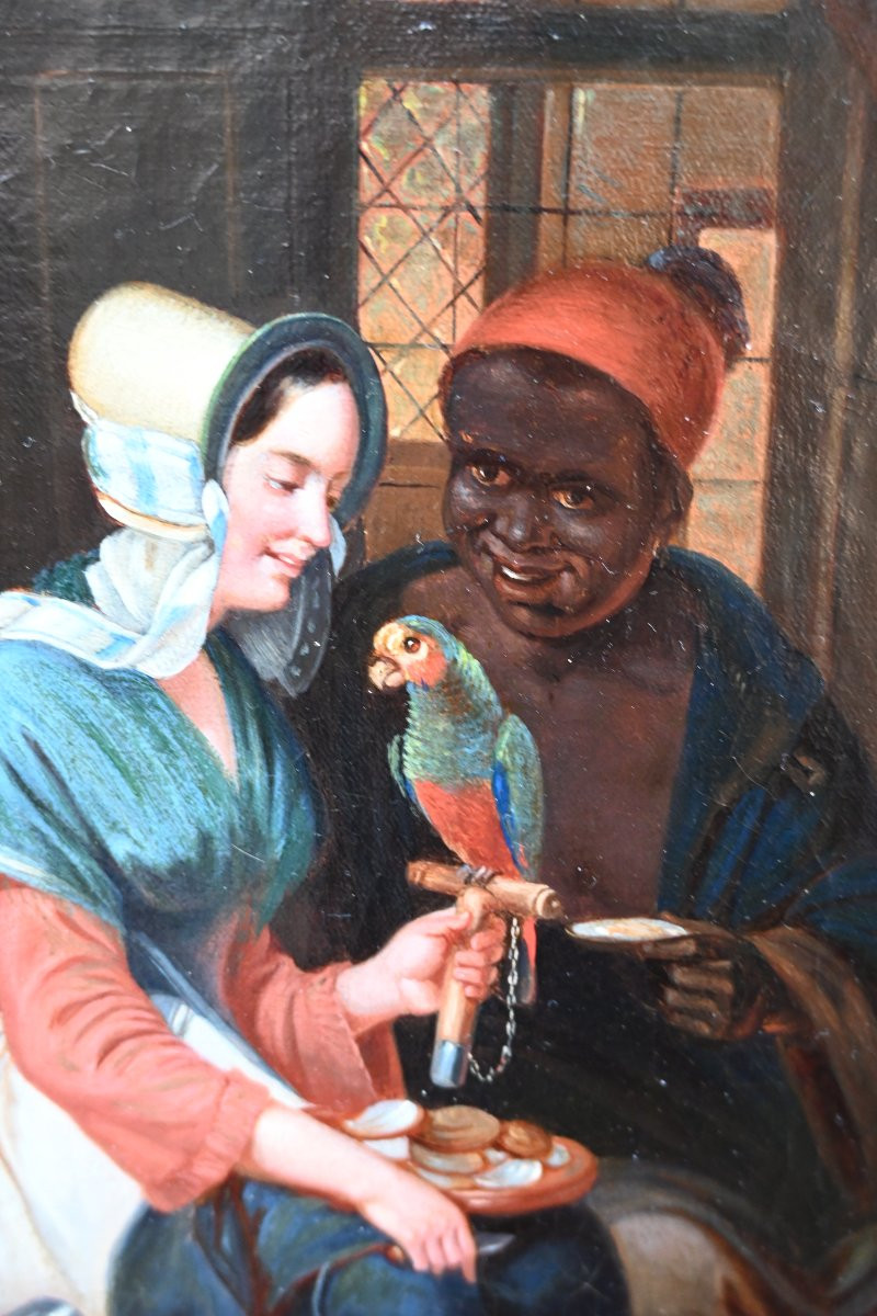 La Marchande d'Exotisme Signed Oil From The XIXth Century-photo-7