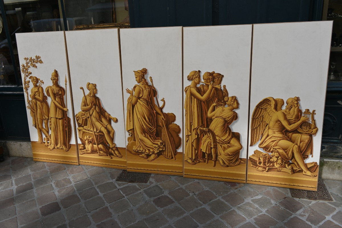 Suite Of Five Wallpaper Panels XIX Empire Period Zuber