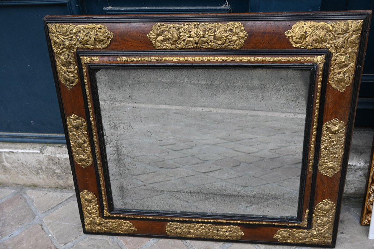 Miroir d époque Louis XIV , bois et laiton-photo-1